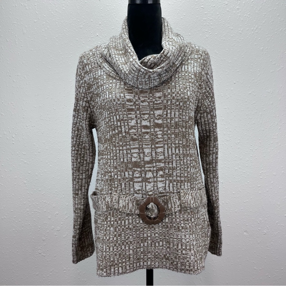 Vintage Effeci Sweater Womens Large Brown Cowl Belted Y2K 90s Retro Knit